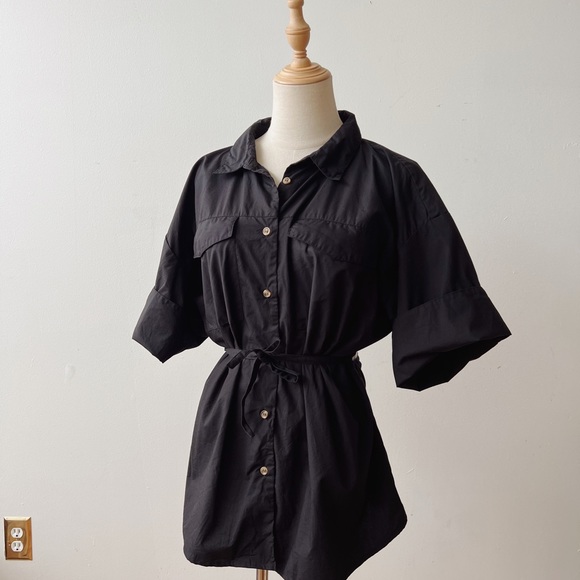 MODERN CITIZEN James Open Back Short Sleeve Black Button Down Shirt 1X - Picture 3 of 10